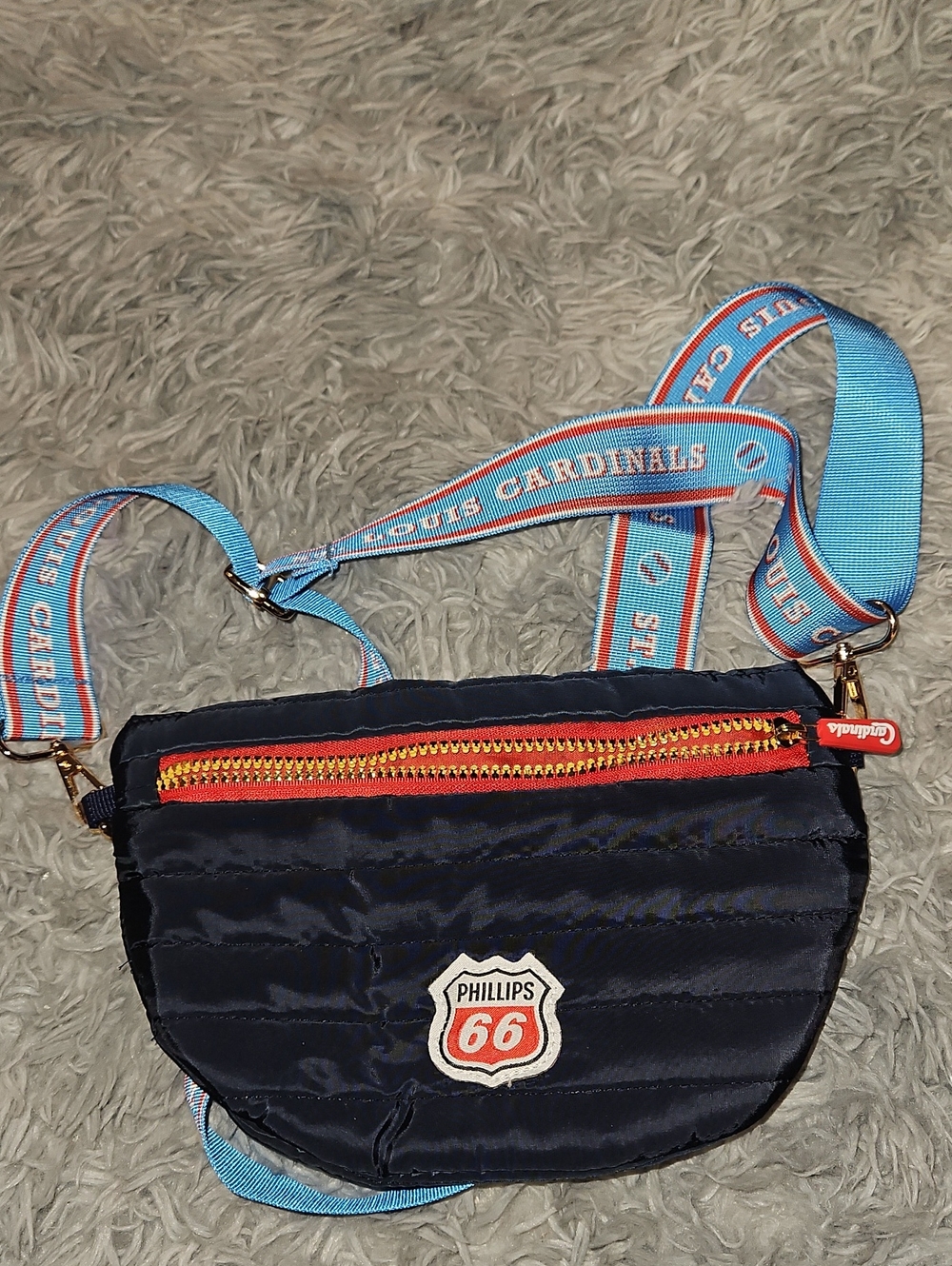 St Louis Cardinals Phillips 66 Navy Quilted Crossbody Bag with Blue Strap